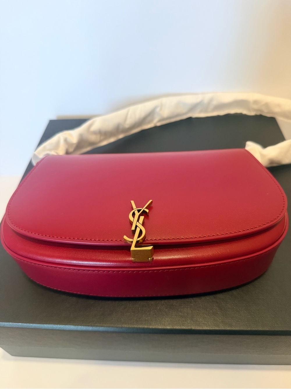 Saint Laurent Box Calfskin Mini Voltaire Shoulder Bag Raspberry Pink